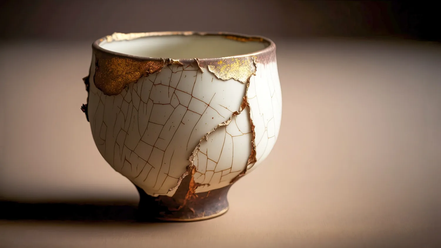 Mokurai – Weg der Geistesschulung – Kintsugi-Gefäß mit goldenen Bruchlinien